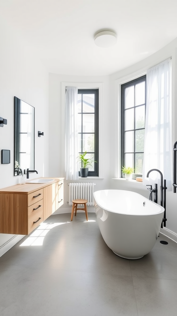 Bright and airy Nordic bathroom with freestanding tub and natural light