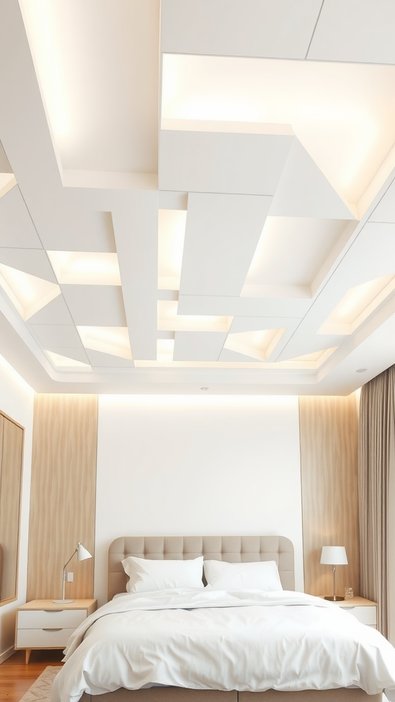 Angular sectional ceiling design in a modern bedroom