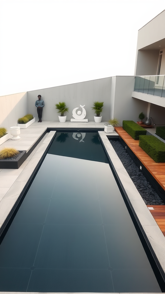 Modern geometric pool with sleek lines and minimalist landscaping