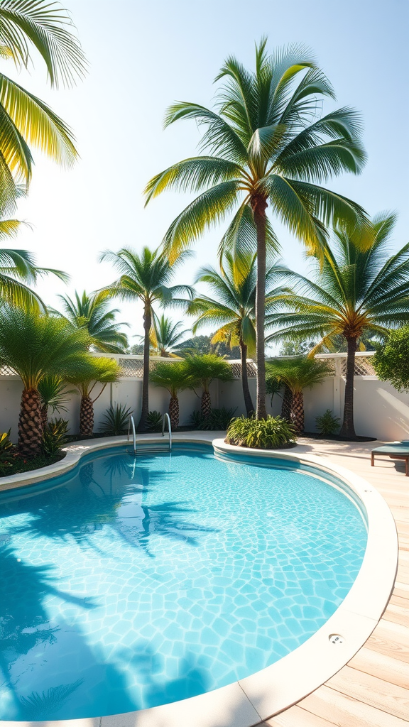 Small pool surrounded by palm trees and greenery