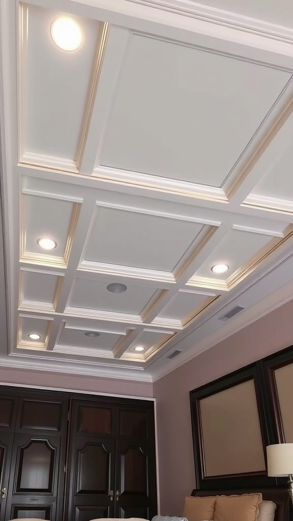 Ceiling design featuring classic box and trim with recessed lighting