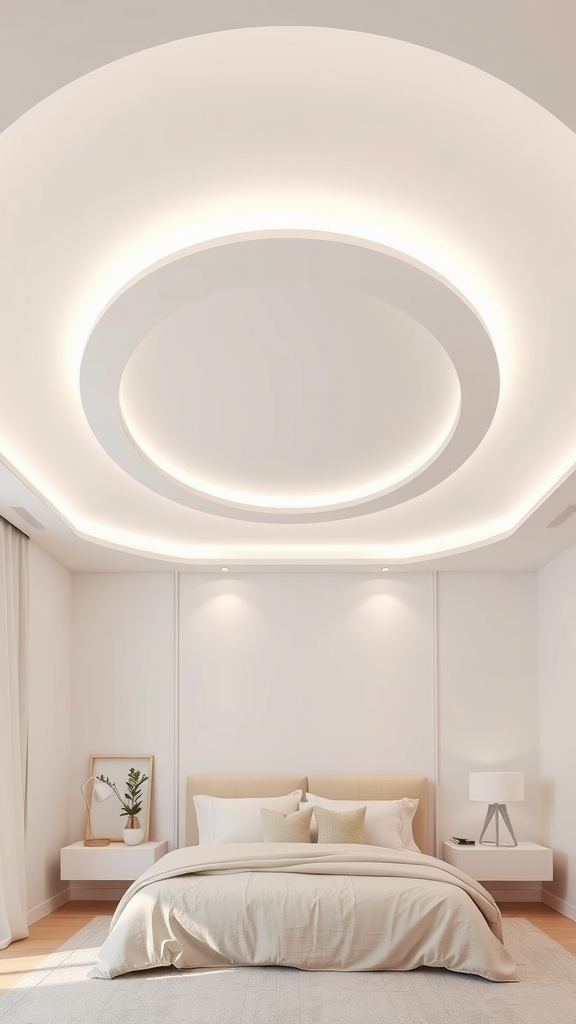 a beautifully designed bedroom with a radiant cove ceiling featuring soft, integrated lighting