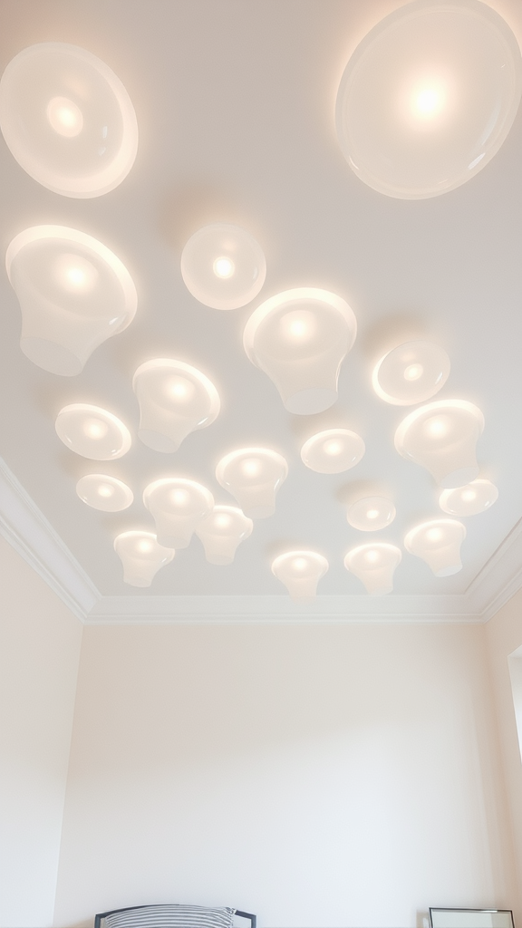 Ceiling design with bubble-shaped light fixtures