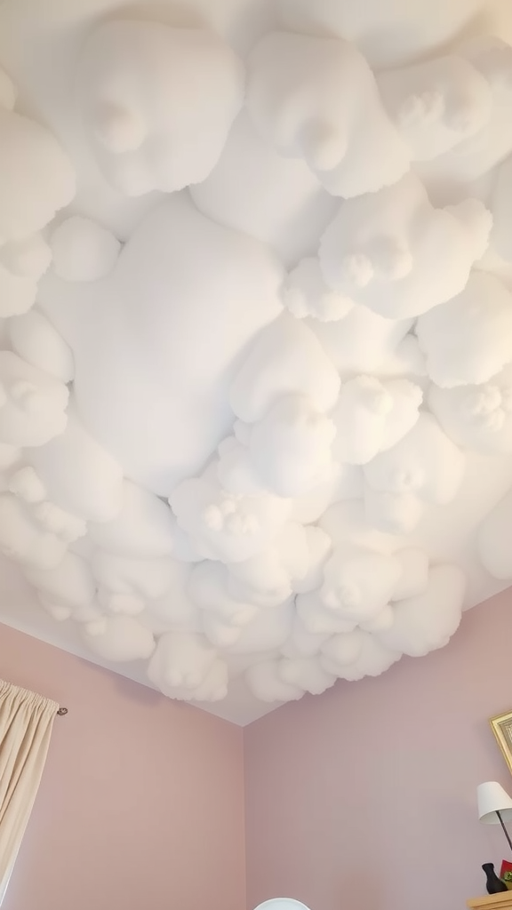 A ceiling designed to look like fluffy clouds, giving a soft and cozy appearance.