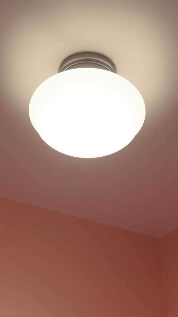 A frosted glass dome ceiling light illuminating a room with soft light.