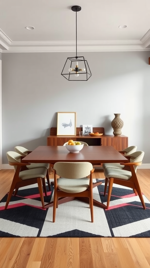 Mid Century Modern dining room with geometric design elements