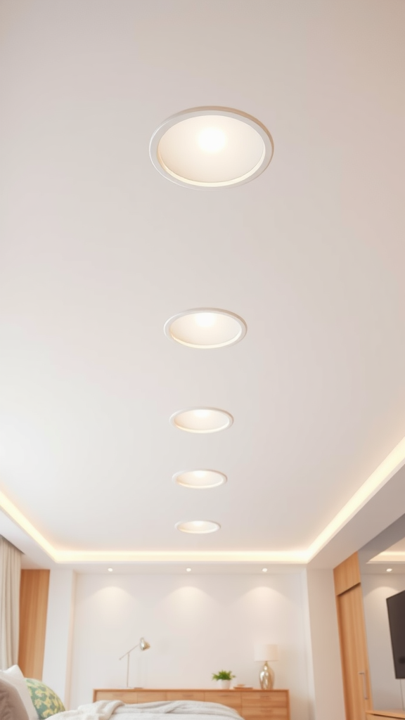 Image of a bedroom ceiling with LED recessed lights