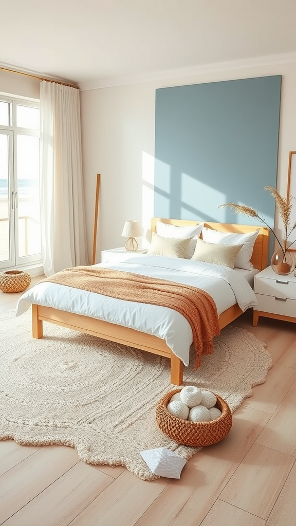 Coastal bedroom with light colors and beach-inspired decor