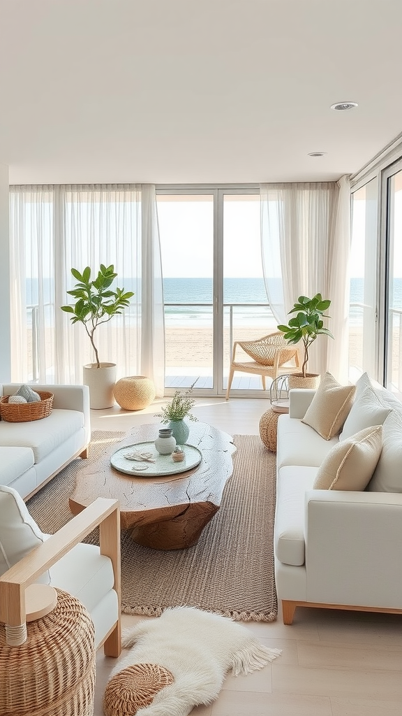 Bright and airy modern coastal living room with ocean view