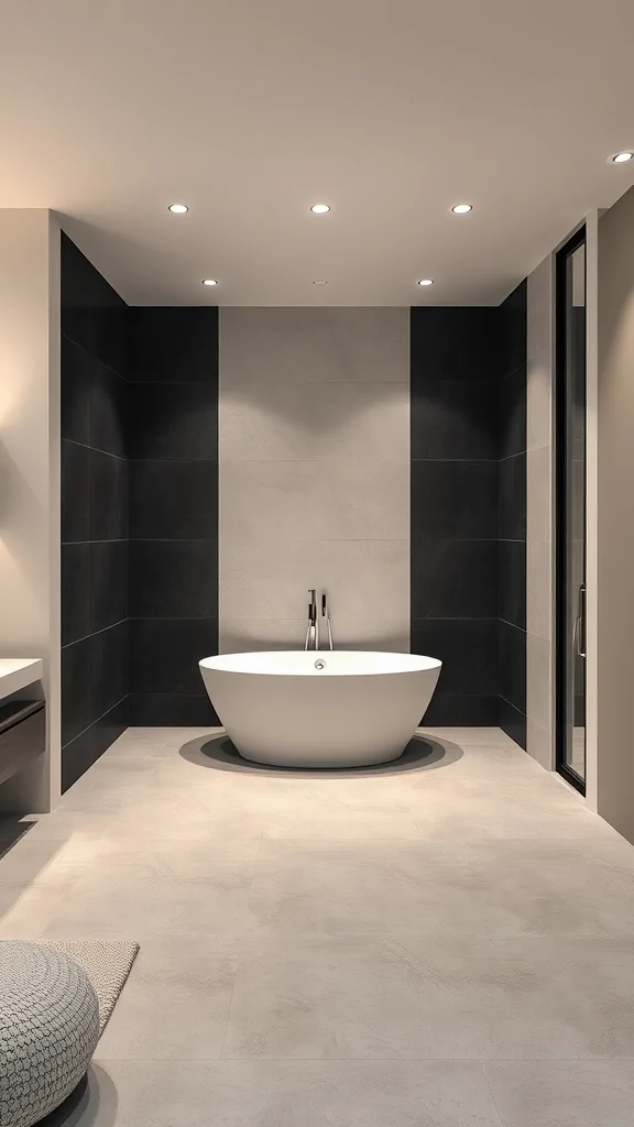 An elegant Italian bathroom featuring an open concept shower with a freestanding bathtub and modern finishes.