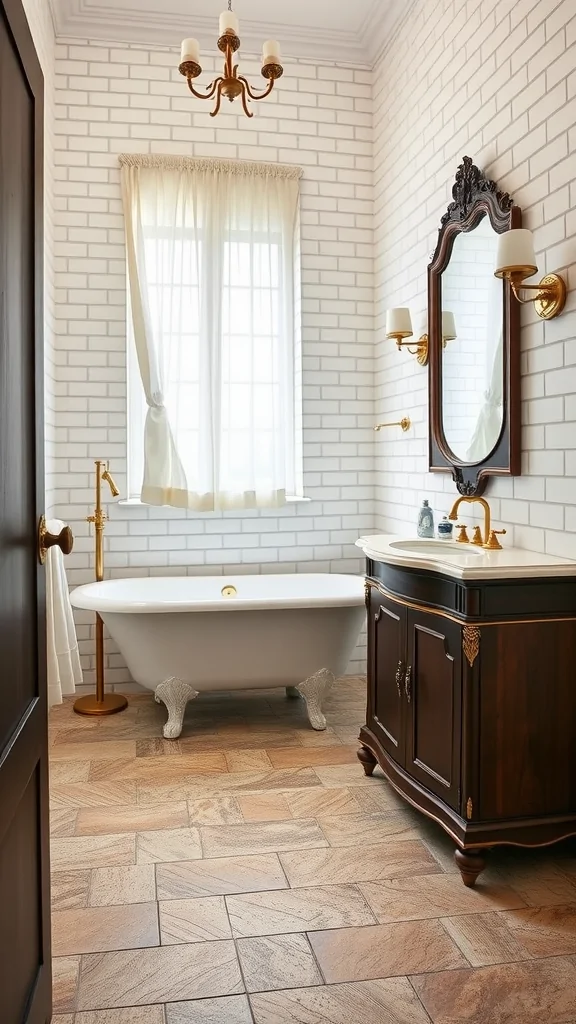 Elegant Italian bathroom with traditional clawfoot tub and vintage decor.