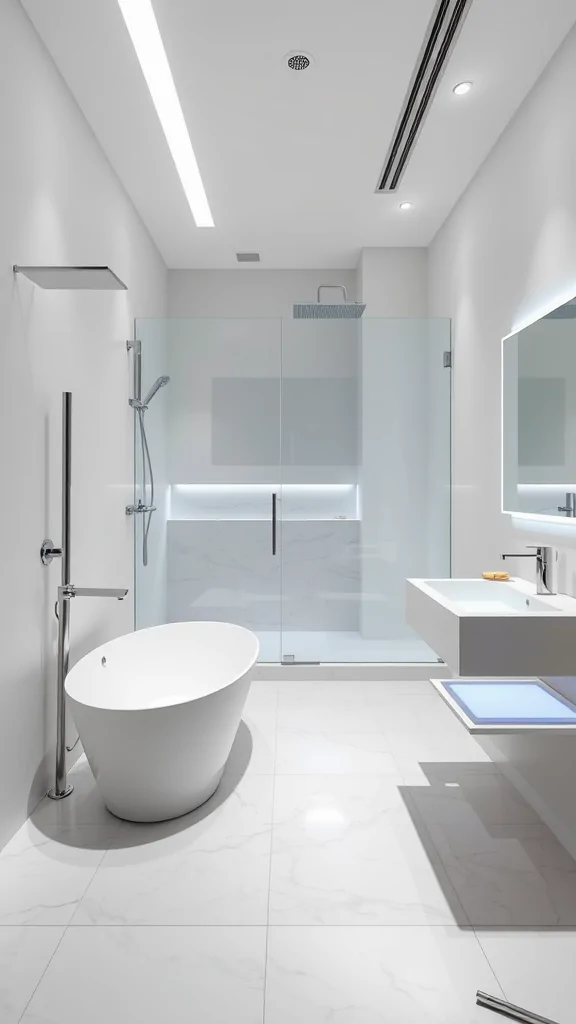 Modern Italian bathroom featuring a freestanding bathtub and sleek design